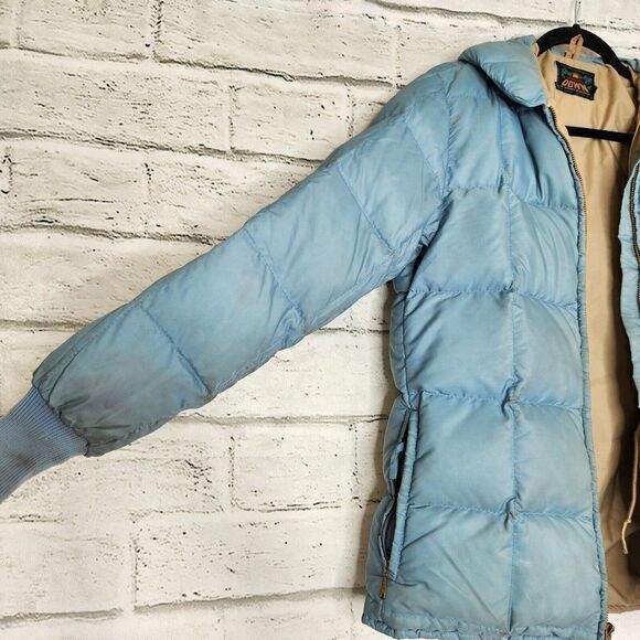 Vintage Eddie Bauer Down Puffer Zip Jacket Blizzard Proof Womens Medium Blue - Picture 8 of 9
